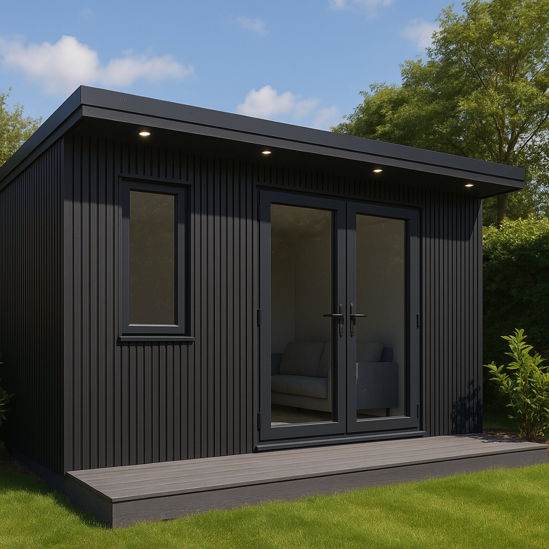 Garden room with slatted cladding